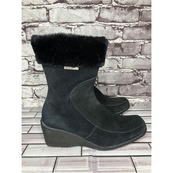 Aquatherm by Santana Canada Tati Black Suede Fur Winter Wedge Snow Boots Men 8M - Picture 1 of 16